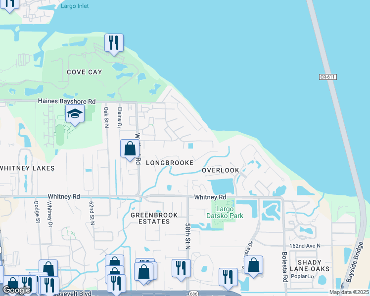 map of restaurants, bars, coffee shops, grocery stores, and more near 2969 Longbrooke Way in Clearwater