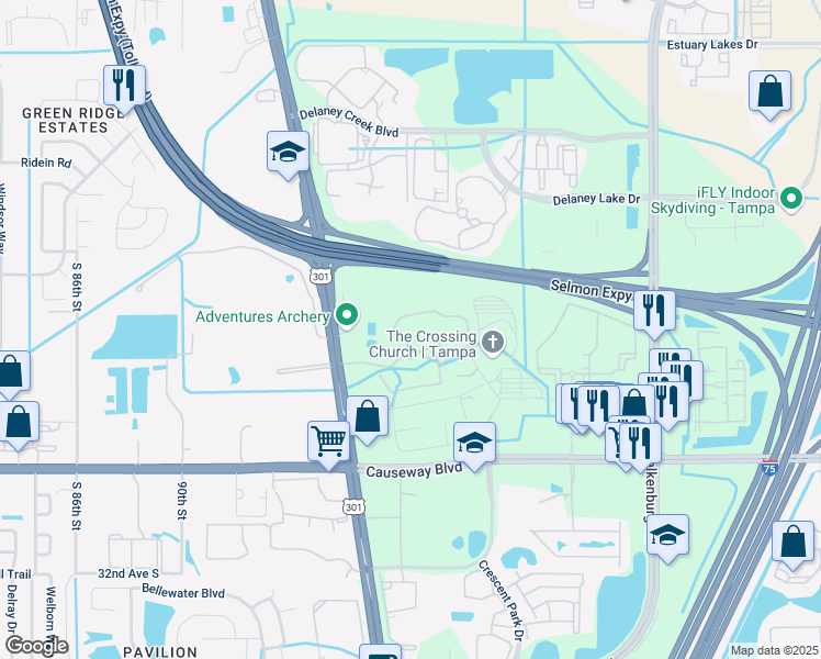 map of restaurants, bars, coffee shops, grocery stores, and more near 10106 Courtney Palms Boulevard in Tampa