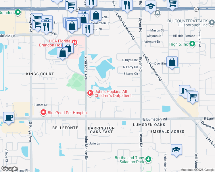 map of restaurants, bars, coffee shops, grocery stores, and more near 806 Lake Haven Square in Brandon