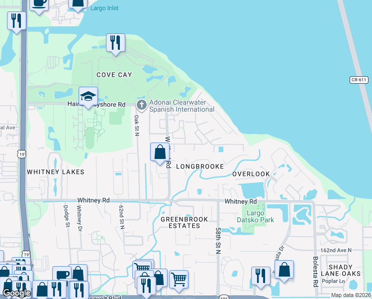 map of restaurants, bars, coffee shops, grocery stores, and more near 1910 Sommerset Place in Clearwater