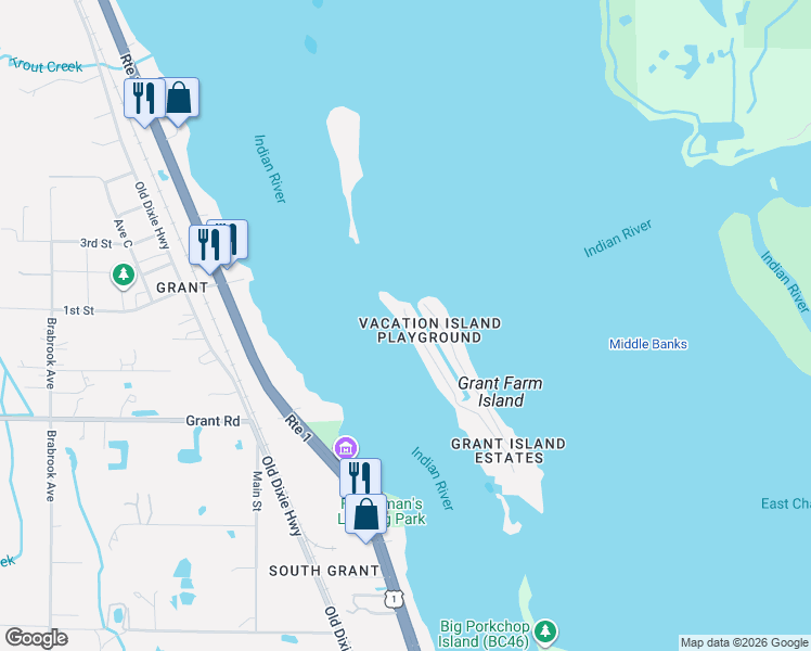 map of restaurants, bars, coffee shops, grocery stores, and more near in Grant-Valkaria