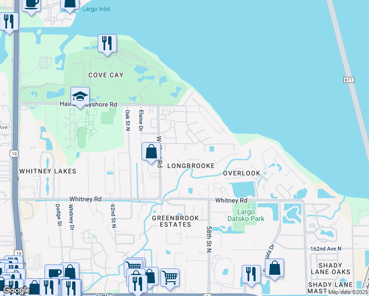 map of restaurants, bars, coffee shops, grocery stores, and more near 1910 Sommerset Place in Clearwater