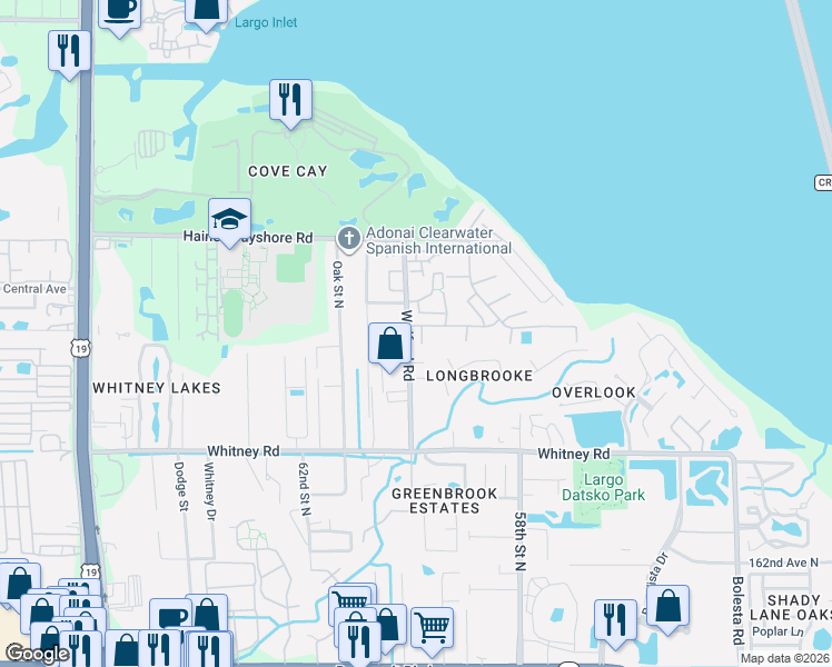 map of restaurants, bars, coffee shops, grocery stores, and more near 1909 Wolford Road in Clearwater