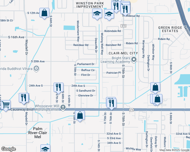 map of restaurants, bars, coffee shops, grocery stores, and more near 7031 Flint Drive in Tampa