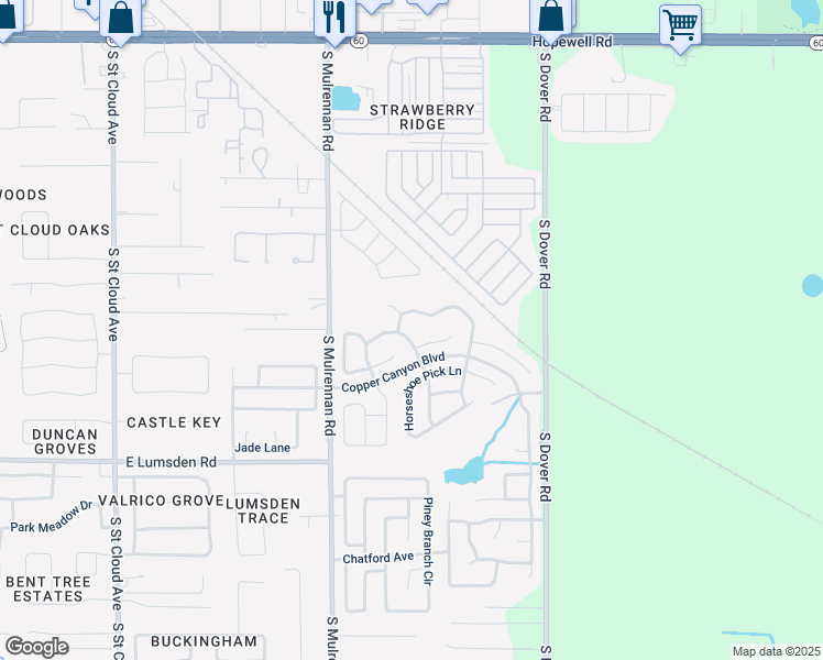 map of restaurants, bars, coffee shops, grocery stores, and more near 604 Grand Canyon Drive in Valrico