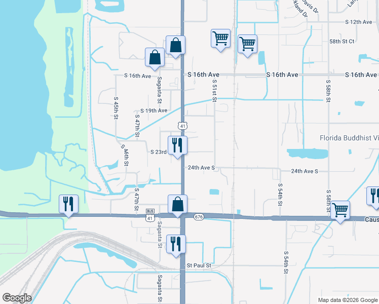 map of restaurants, bars, coffee shops, grocery stores, and more near 2021 South 51st Street in Tampa