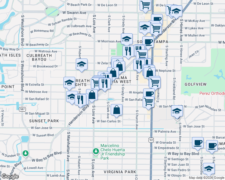 map of restaurants, bars, coffee shops, grocery stores, and more near 4066 Florida 685 in Tampa