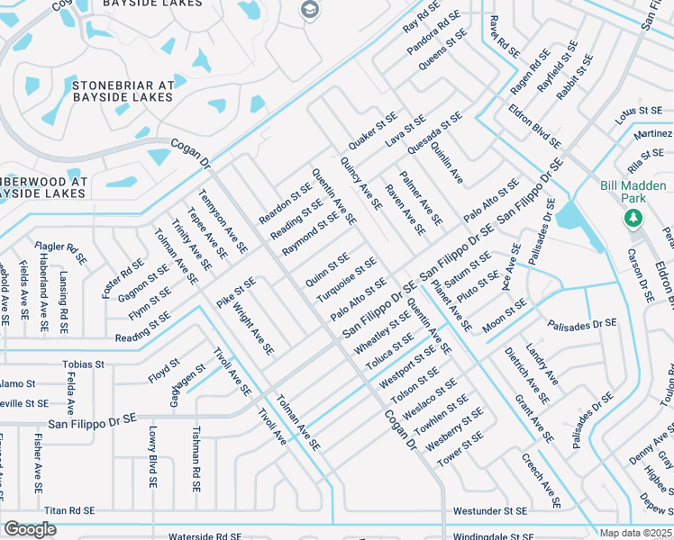 map of restaurants, bars, coffee shops, grocery stores, and more near 948 Quinn Street Southeast in Palm Bay