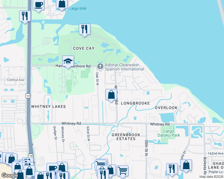 map of restaurants, bars, coffee shops, grocery stores, and more near 2864 Cathy Lane in Clearwater