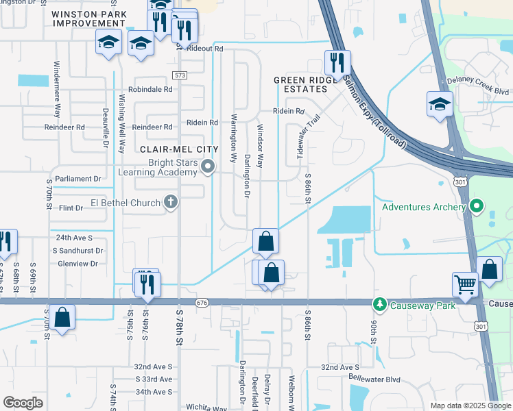 map of restaurants, bars, coffee shops, grocery stores, and more near 2013 Windsor Way in Tampa