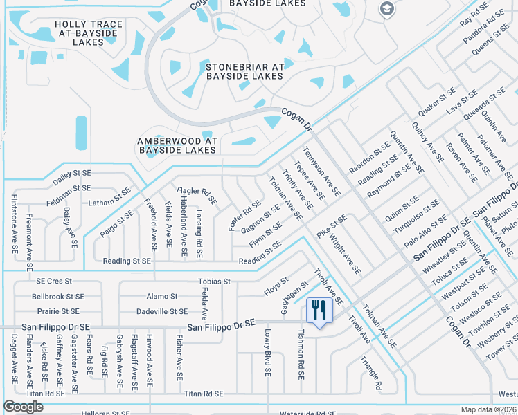 map of restaurants, bars, coffee shops, grocery stores, and more near 2683 Dennis Avenue Southeast in Palm Bay