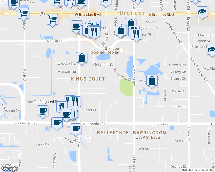 map of restaurants, bars, coffee shops, grocery stores, and more near 603 Chippenham Boulevard in Brandon