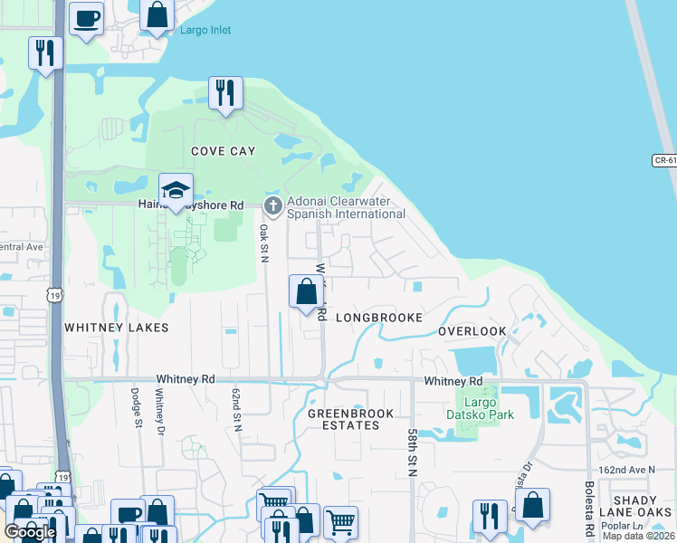 map of restaurants, bars, coffee shops, grocery stores, and more near 2906 Lichen Lane in Clearwater