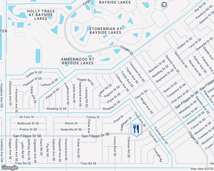 map of restaurants, bars, coffee shops, grocery stores, and more near 2683 Dennis Avenue Southeast in Palm Bay