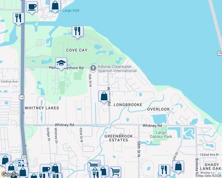 map of restaurants, bars, coffee shops, grocery stores, and more near 1871 Wolford Road in Clearwater