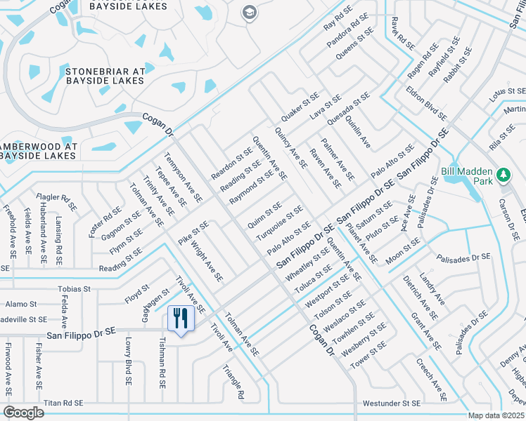 map of restaurants, bars, coffee shops, grocery stores, and more near 941 Quinn Street Southeast in Palm Bay