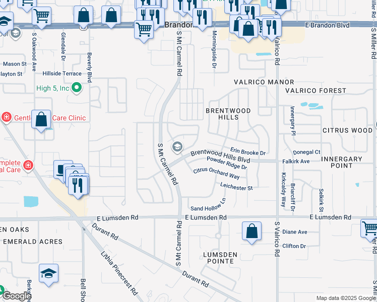 map of restaurants, bars, coffee shops, grocery stores, and more near 1428 Dew Bloom Road in Valrico