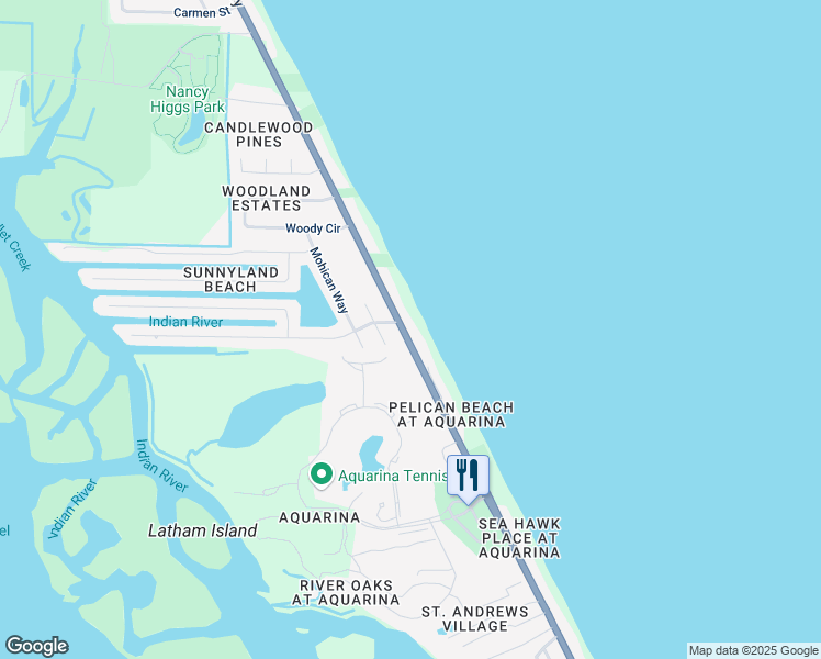 map of restaurants, bars, coffee shops, grocery stores, and more near 7335 Hwy A1A in Melbourne Beach