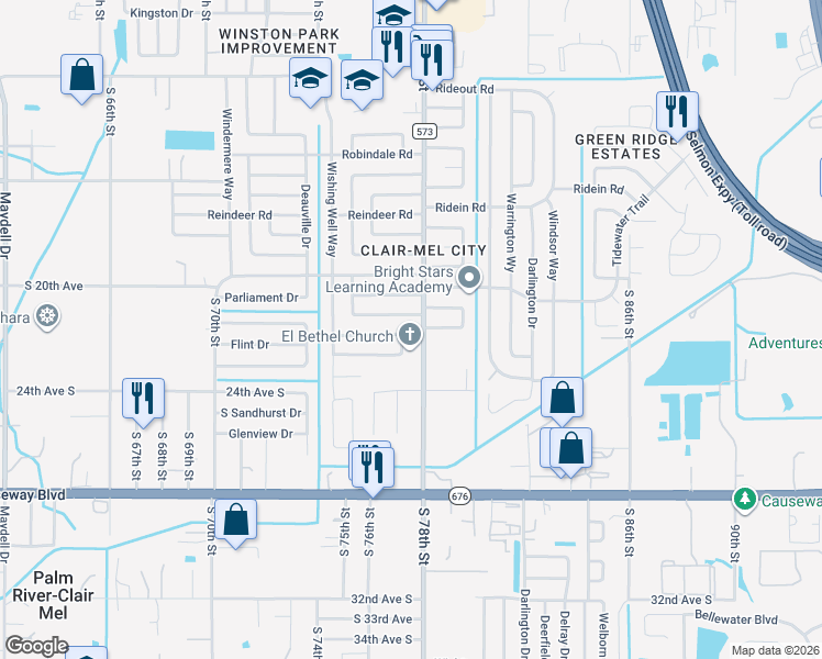 map of restaurants, bars, coffee shops, grocery stores, and more near 7702 Patrician Place in Tampa