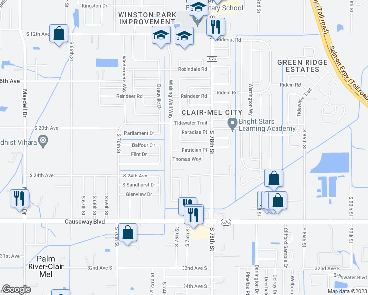 map of restaurants, bars, coffee shops, grocery stores, and more near 7410 Patrician Pl in Tampa