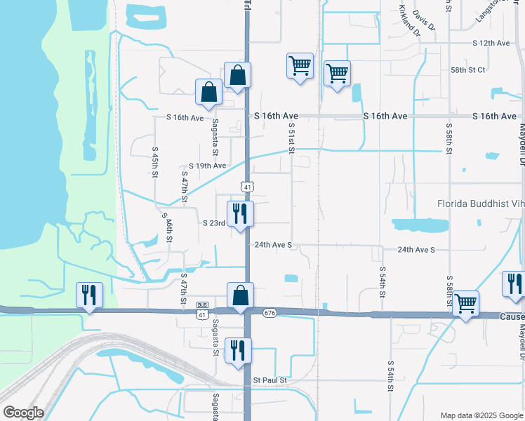 map of restaurants, bars, coffee shops, grocery stores, and more near 2021 South 51st Street in Tampa
