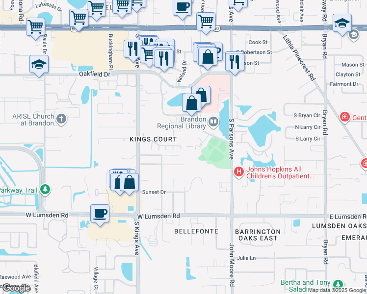 map of restaurants, bars, coffee shops, grocery stores, and more near 603 Chippenham Boulevard in Brandon