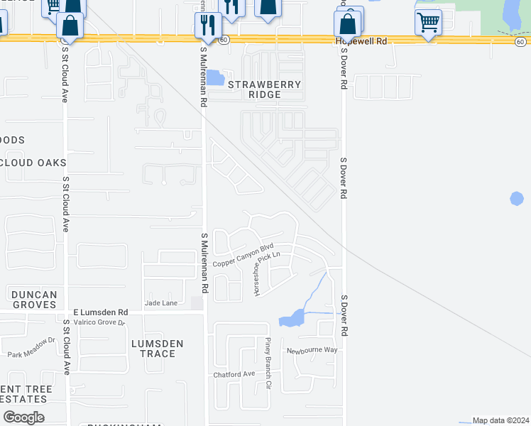 map of restaurants, bars, coffee shops, grocery stores, and more near 811 Rocky Mountain Court in Valrico