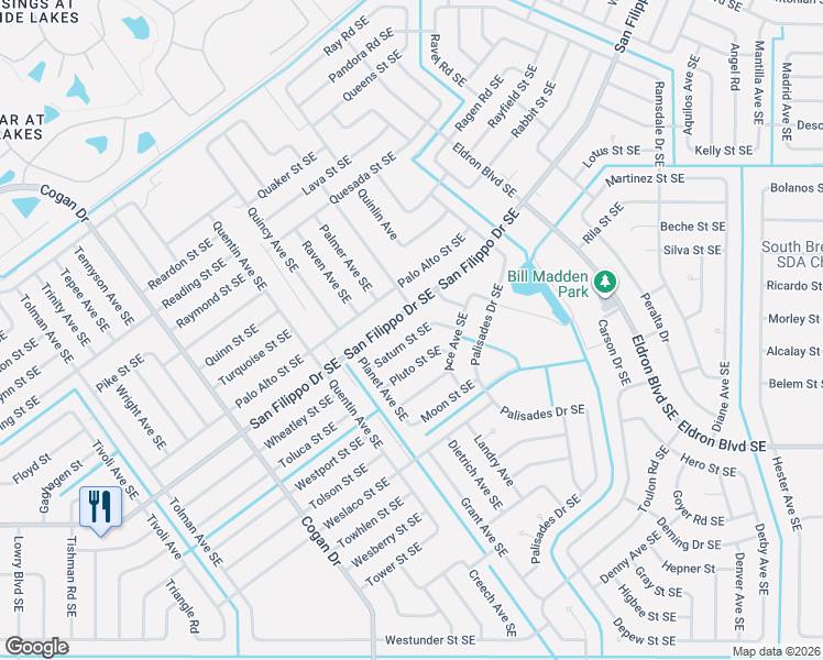map of restaurants, bars, coffee shops, grocery stores, and more near 1161 Saturn Street Southeast in Palm Bay