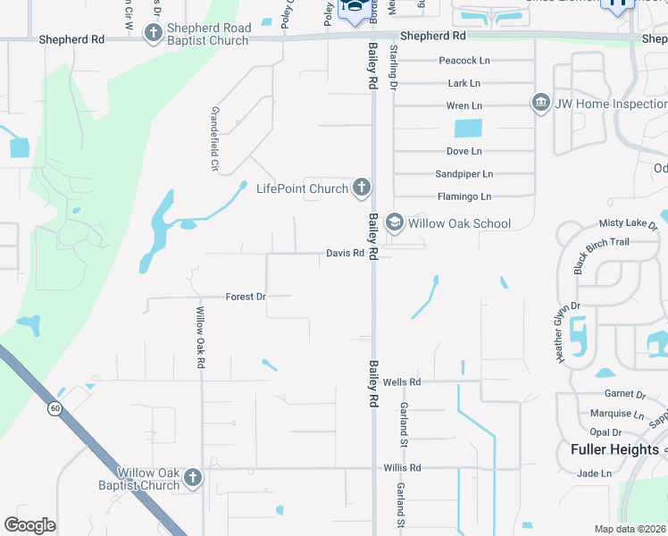 map of restaurants, bars, coffee shops, grocery stores, and more near 3800 Davis Road in Mulberry