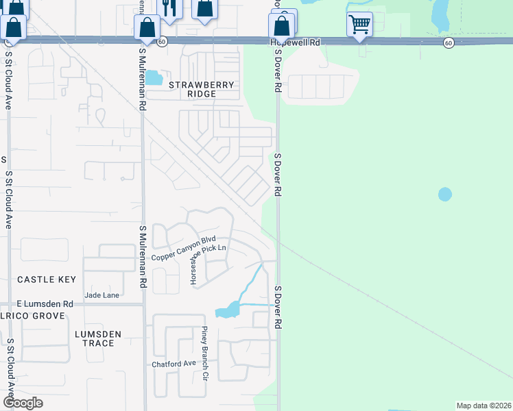 map of restaurants, bars, coffee shops, grocery stores, and more near 3503 Meteor Place in Valrico