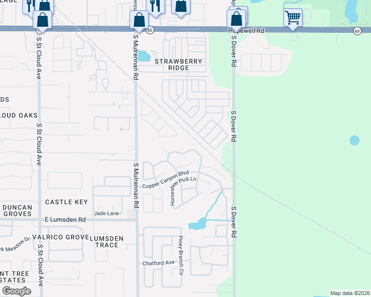 map of restaurants, bars, coffee shops, grocery stores, and more near 815 Rocky Mountain Court in Valrico