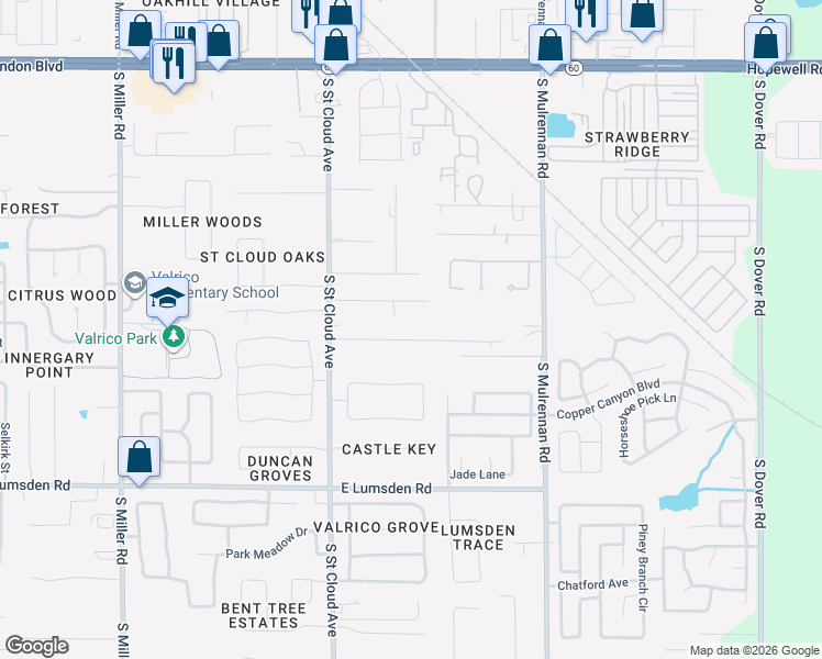 map of restaurants, bars, coffee shops, grocery stores, and more near 4008 Amber Road in Valrico