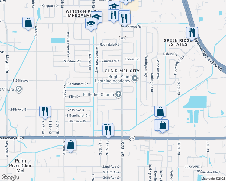 map of restaurants, bars, coffee shops, grocery stores, and more near 7702 Patrician Place in Tampa