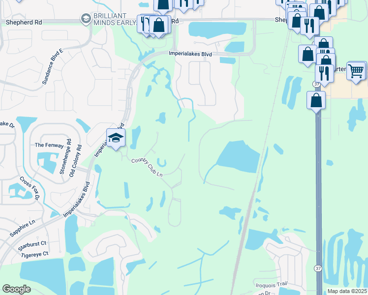 map of restaurants, bars, coffee shops, grocery stores, and more near 145 Country Club Lane in Mulberry