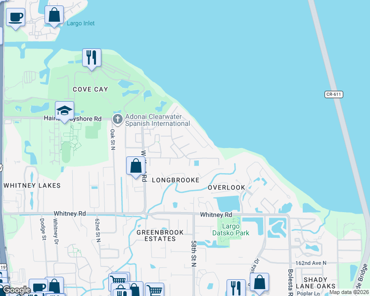 map of restaurants, bars, coffee shops, grocery stores, and more near 1848 Bough Avenue in Clearwater