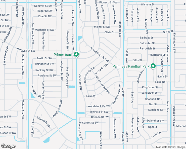 map of restaurants, bars, coffee shops, grocery stores, and more near 2747 Wixon Terrace Southwest in Palm Bay