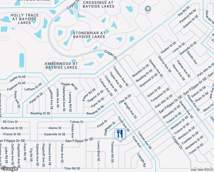 map of restaurants, bars, coffee shops, grocery stores, and more near 2651 Tolman Avenue Southeast in Palm Bay