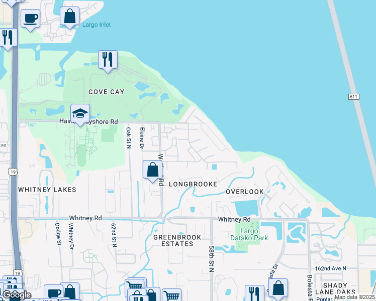 map of restaurants, bars, coffee shops, grocery stores, and more near 2922 Lichen Lane in Clearwater