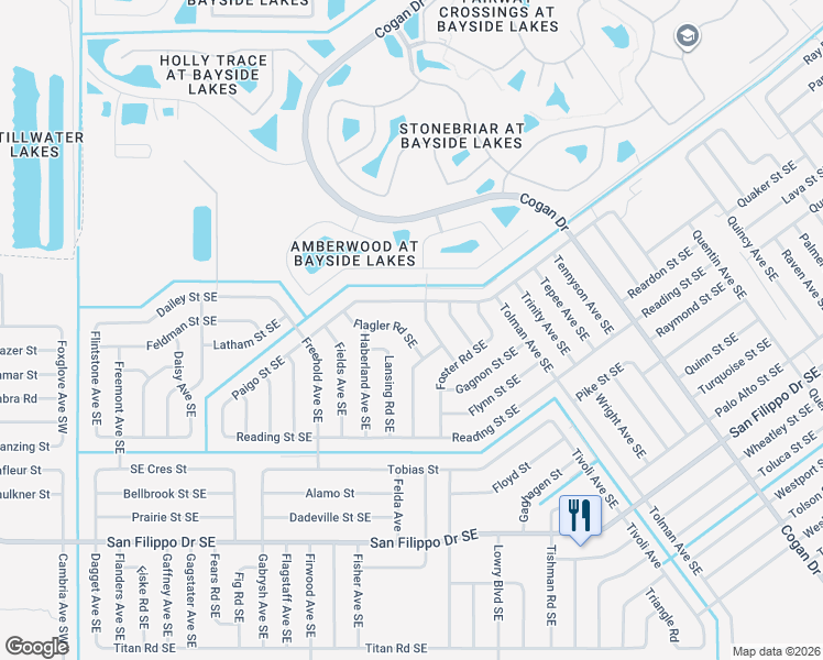 map of restaurants, bars, coffee shops, grocery stores, and more near 482 Flagler Road Southeast in Palm Bay