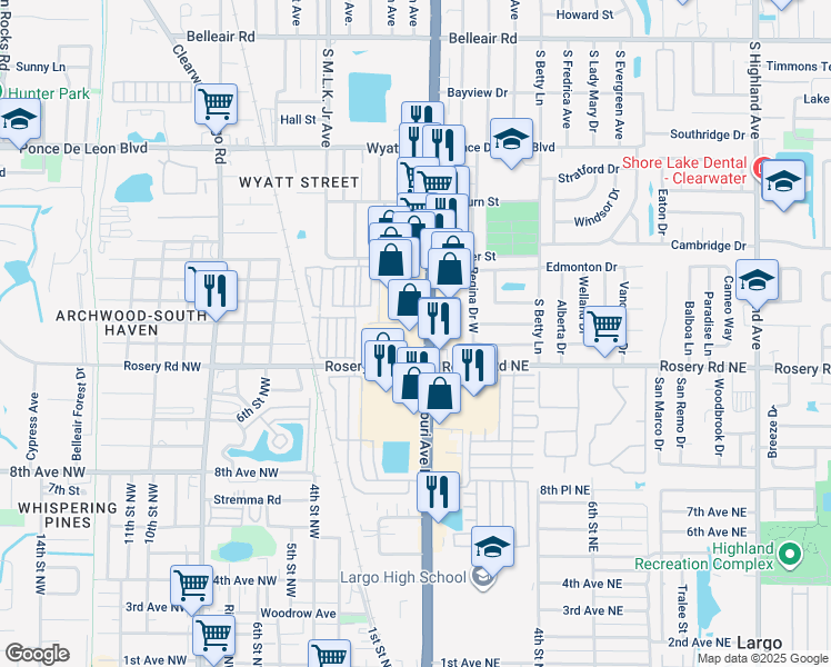 map of restaurants, bars, coffee shops, grocery stores, and more near 973 Missouri Avenue North in Largo