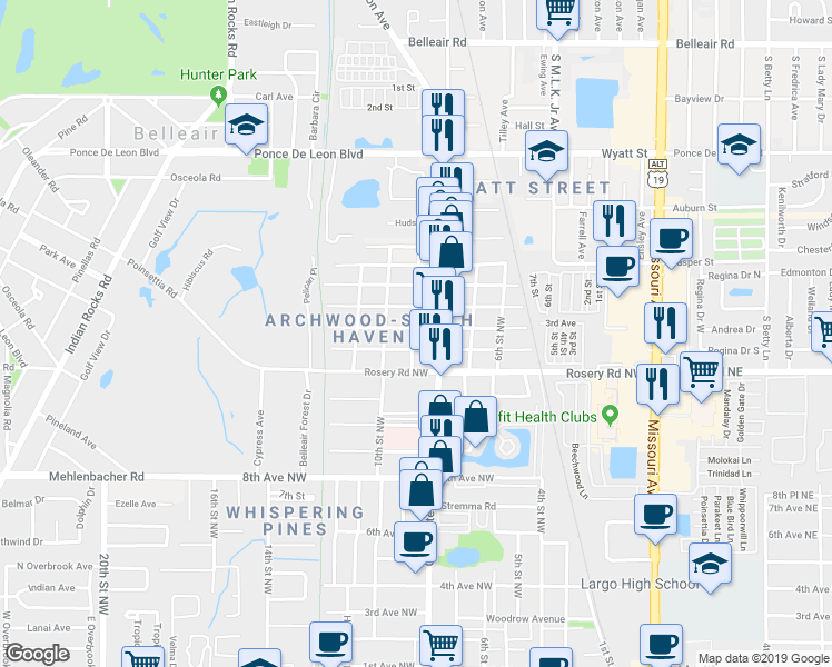 map of restaurants, bars, coffee shops, grocery stores, and more near 1300 9th Street Northwest in Largo