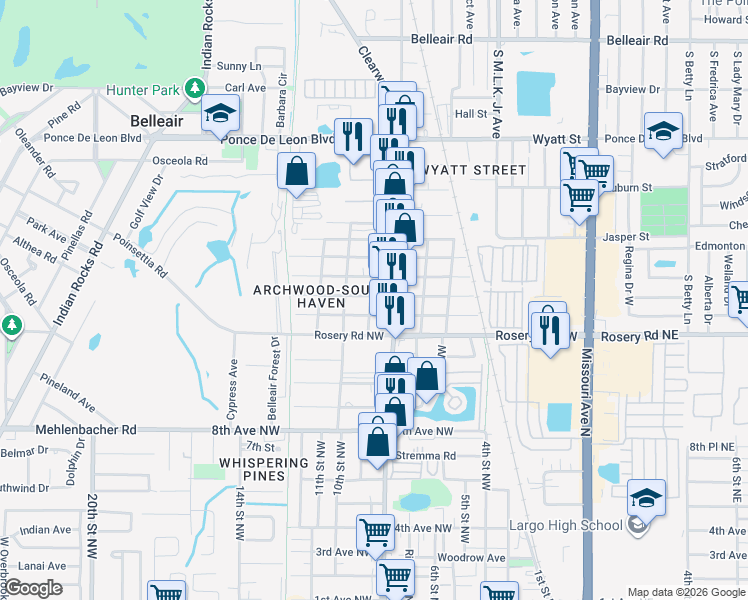 map of restaurants, bars, coffee shops, grocery stores, and more near 821 14th Avenue Northwest in Largo