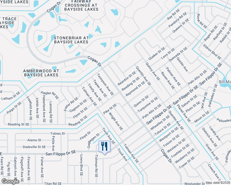 map of restaurants, bars, coffee shops, grocery stores, and more near 790 Reading Street Southeast in Palm Bay