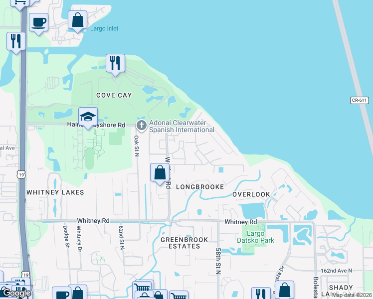 map of restaurants, bars, coffee shops, grocery stores, and more near 2922 Lichen Lane in Clearwater