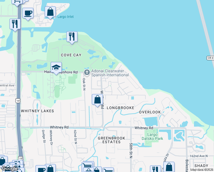 map of restaurants, bars, coffee shops, grocery stores, and more near 1871 Wolford Road in Clearwater