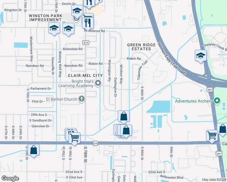 map of restaurants, bars, coffee shops, grocery stores, and more near 2010 Warrington Way in Tampa