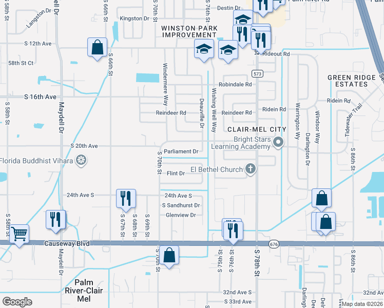 map of restaurants, bars, coffee shops, grocery stores, and more near 7023 Tidewater Trail in Tampa