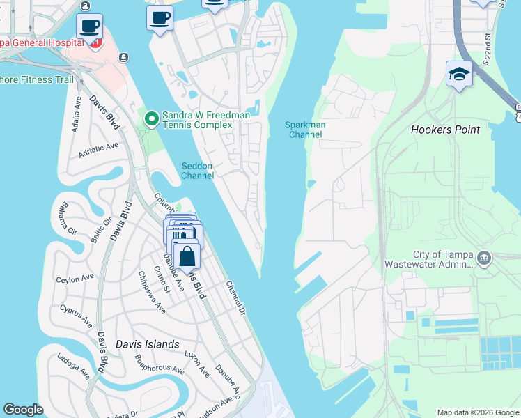 map of restaurants, bars, coffee shops, grocery stores, and more near 1439 Harbour Walk Road in Tampa