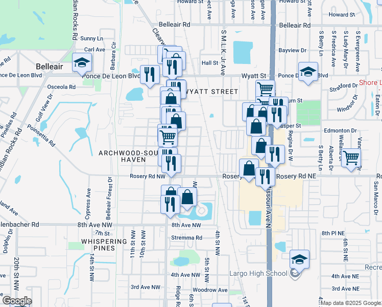 map of restaurants, bars, coffee shops, grocery stores, and more near 608 Beverly Avenue Northwest in Largo