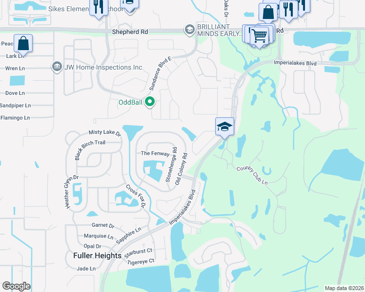 map of restaurants, bars, coffee shops, grocery stores, and more near 4100 Old Colony Road in Mulberry
